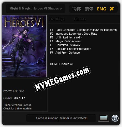 Might & Magic: Heroes VI Shades of Darkness: Trainer +7 [v1.4]