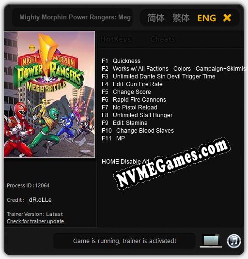 Mighty Morphin Power Rangers: Mega Battle: Trainer +11 [v1.8]