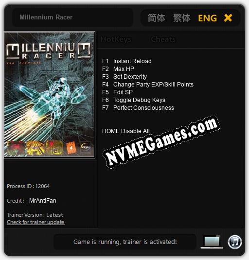 Treinador liberado para Millennium Racer [v1.0.1]