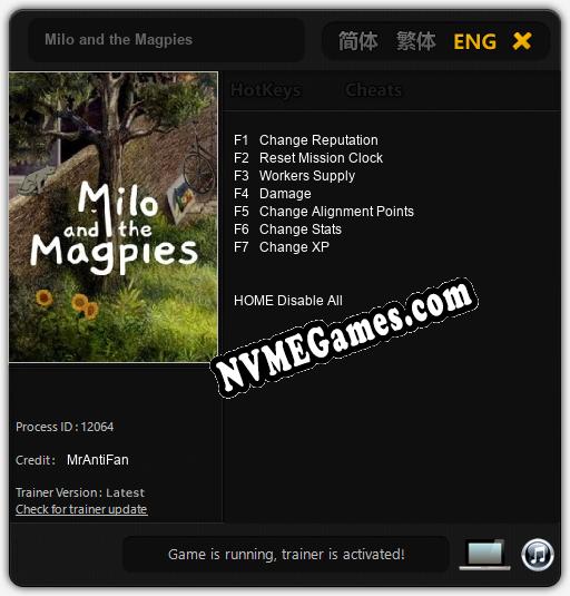 Milo and the Magpies: Trainer +7 [v1.2]