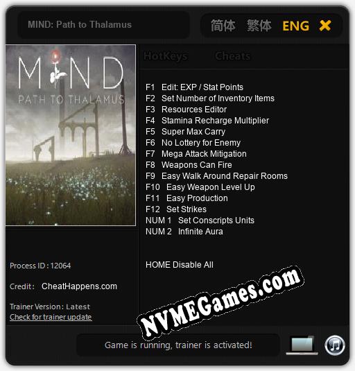 MIND: Path to Thalamus: Trainer +14 [v1.3]