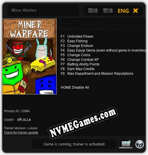 Treinador liberado para Miner Warfare [v1.0.3]