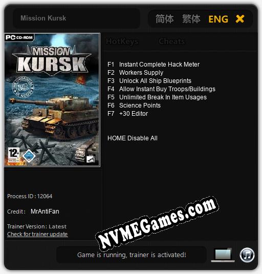 Treinador liberado para Mission Kursk [v1.0.2]