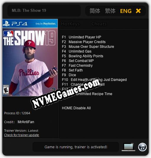 MLB: The Show 19: Cheats, Trainer +13 [MrAntiFan]