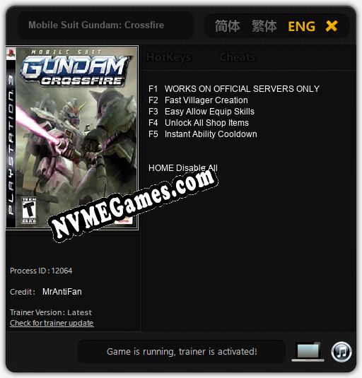 Treinador liberado para Mobile Suit Gundam: Crossfire [v1.0.2]