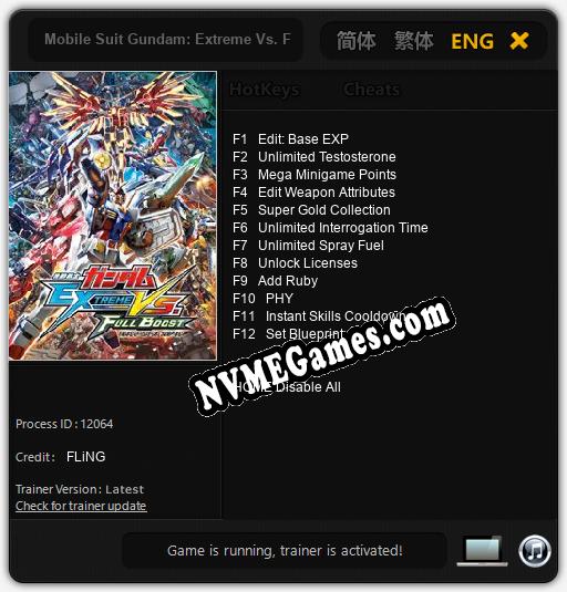 Mobile Suit Gundam: Extreme Vs. Full Boost: Cheats, Trainer +12 [FLiNG]