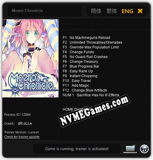 Treinador liberado para Moero Chronicle [v1.0.1]