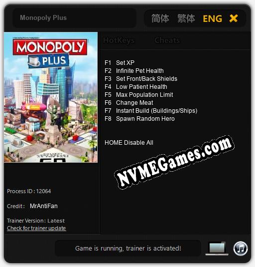 Monopoly Plus: Trainer +8 [v1.5]