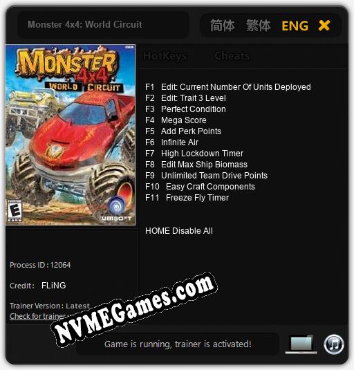 Treinador liberado para Monster 4x4: World Circuit [v1.0.8]