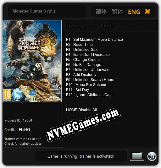 Monster Hunter 3 (tri-): Cheats, Trainer +12 [FLiNG]