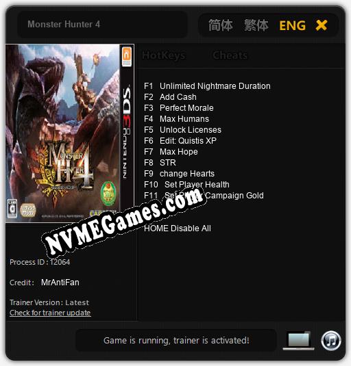 Monster Hunter 4: Cheats, Trainer +11 [MrAntiFan]