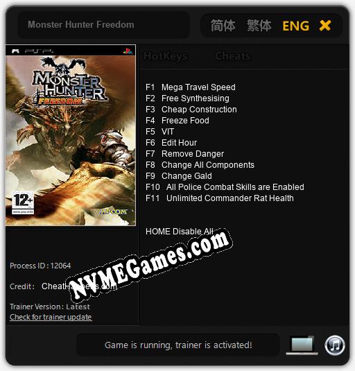 Monster Hunter Freedom: Cheats, Trainer +11 [CheatHappens.com]