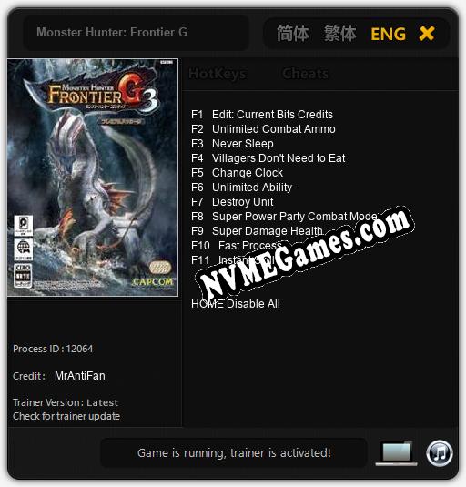 Monster Hunter: Frontier G: Trainer +11 [v1.3]