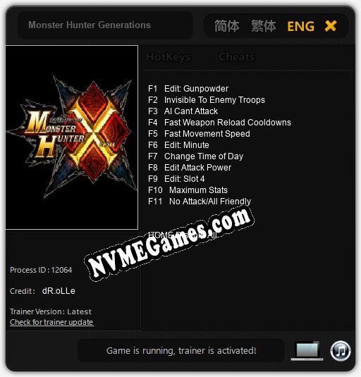 Monster Hunter Generations: Cheats, Trainer +11 [dR.oLLe]