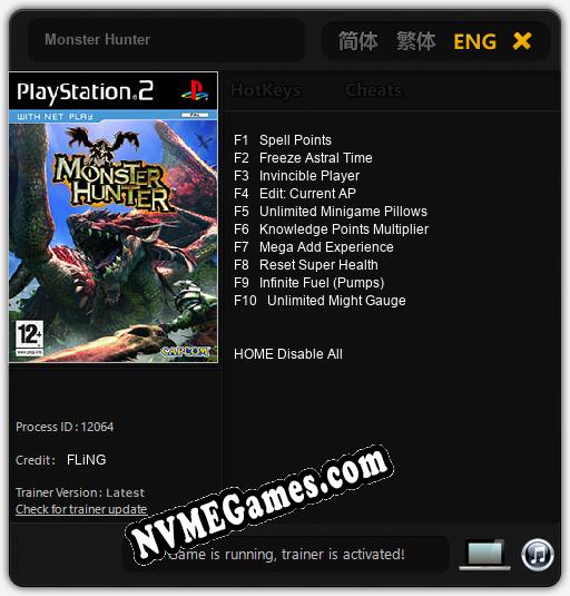 Treinador liberado para Monster Hunter [v1.0.8]