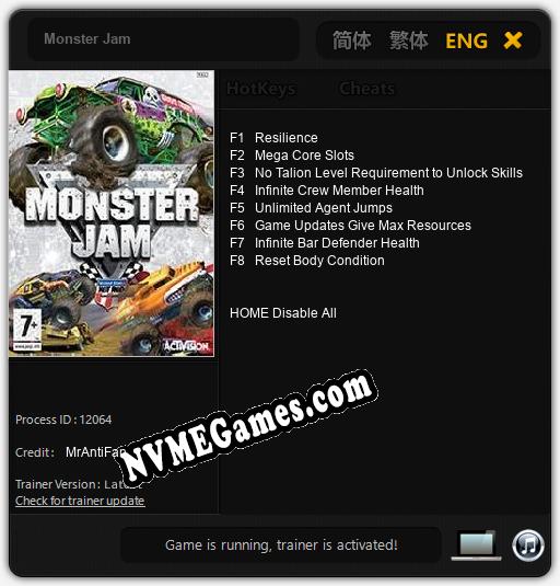 Treinador liberado para Monster Jam [v1.0.2]