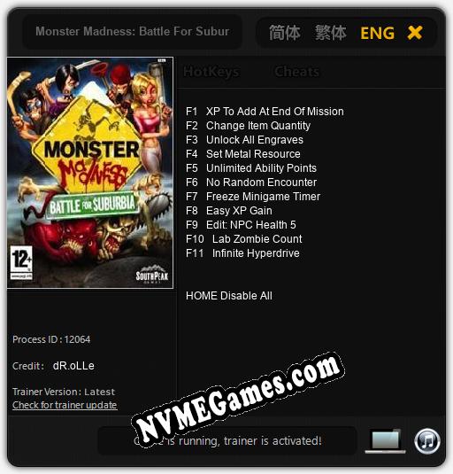 Monster Madness: Battle For Suburbia: Treinador (V1.0.31)