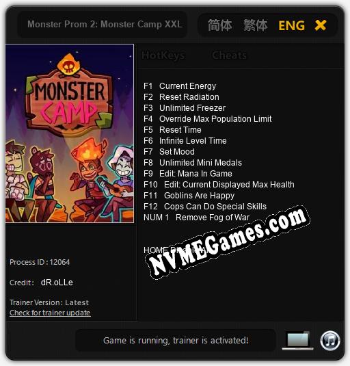 Monster Prom 2: Monster Camp XXL: Treinador (V1.0.6)