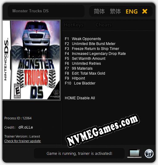 Monster Trucks DS: Cheats, Trainer +10 [dR.oLLe]