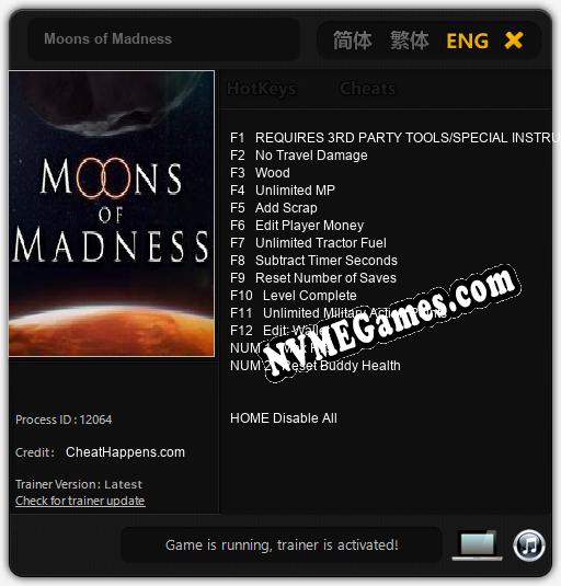 Treinador liberado para Moons of Madness [v1.0.7]