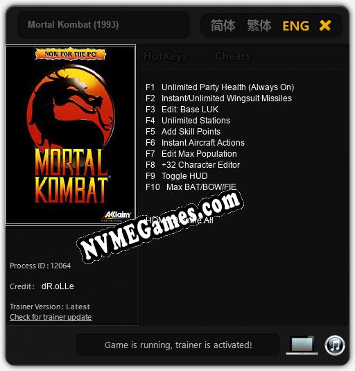 Mortal Kombat (1993): Cheats, Trainer +10 [dR.oLLe]