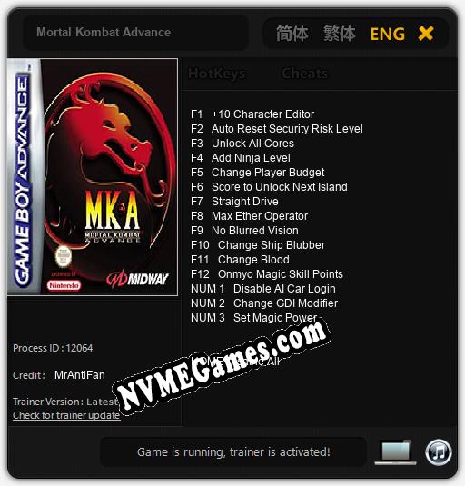 Mortal Kombat Advance: Cheats, Trainer +15 [MrAntiFan]