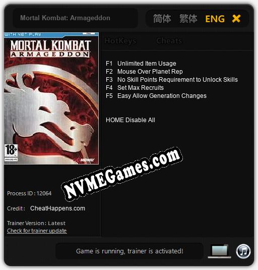 Mortal Kombat: Armageddon: Cheats, Trainer +5 [CheatHappens.com]