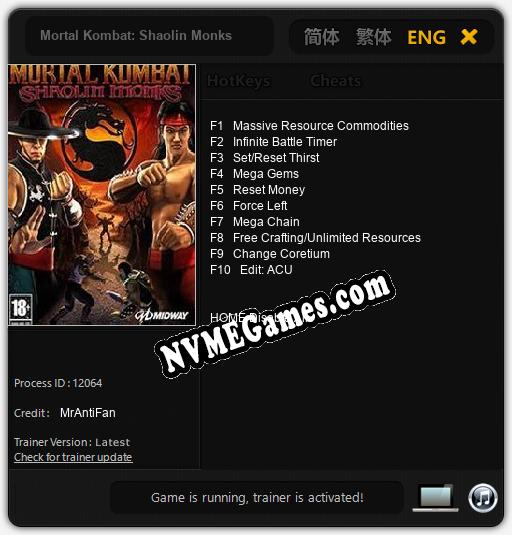 Mortal Kombat: Shaolin Monks: Trainer +10 [v1.3]