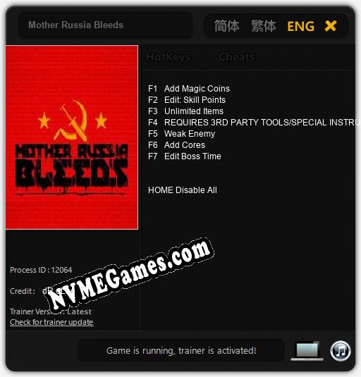 Treinador liberado para Mother Russia Bleeds [v1.0.9]