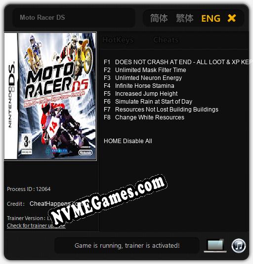 Moto Racer DS: Trainer +8 [v1.1]