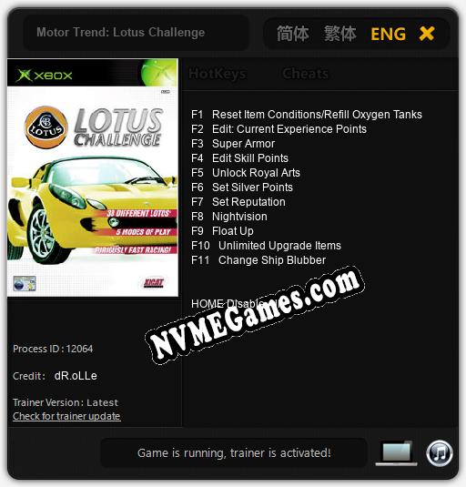 Treinador liberado para Motor Trend: Lotus Challenge [v1.0.2]