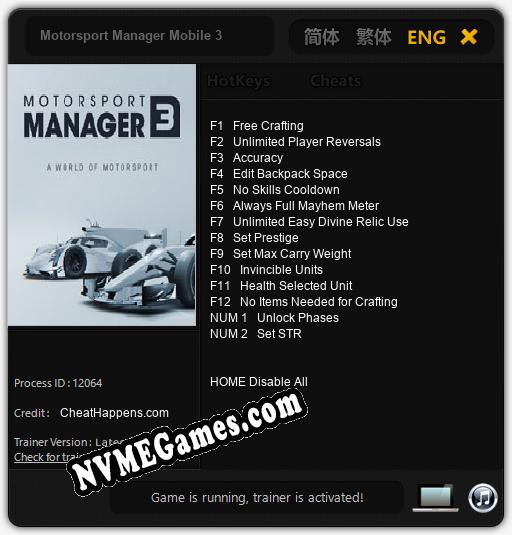 Motorsport Manager Mobile 3: Cheats, Trainer +14 [CheatHappens.com]