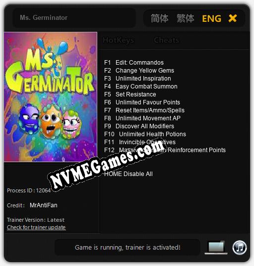 Ms. Germinator: Cheats, Trainer +12 [MrAntiFan]