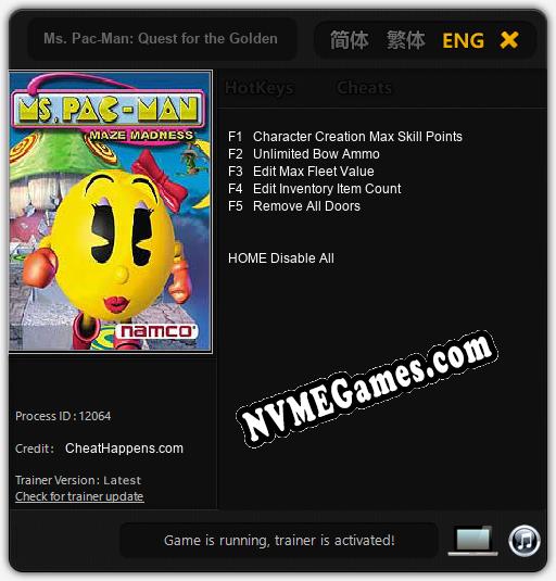 Ms. Pac-Man: Quest for the Golden Tomb: Treinador (V1.0.5)