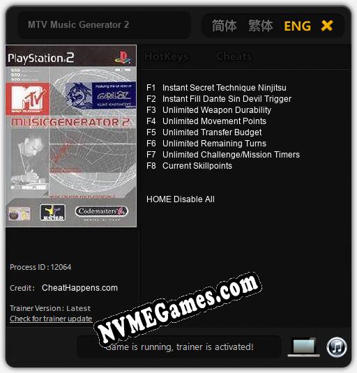 MTV Music Generator 2: Trainer +8 [v1.9]