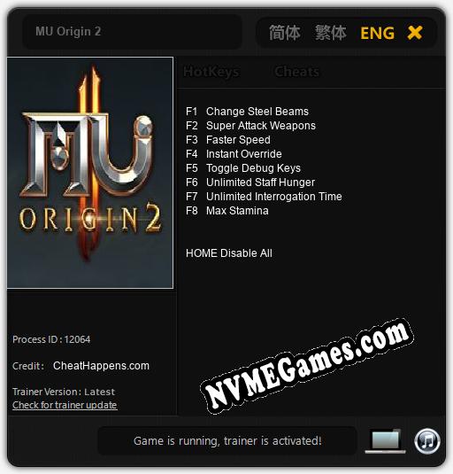 MU Origin 2: Cheats, Trainer +8 [CheatHappens.com]