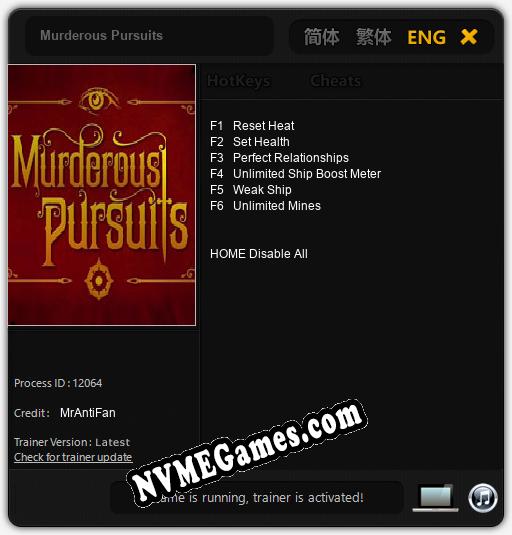 Murderous Pursuits: Cheats, Trainer +6 [MrAntiFan]