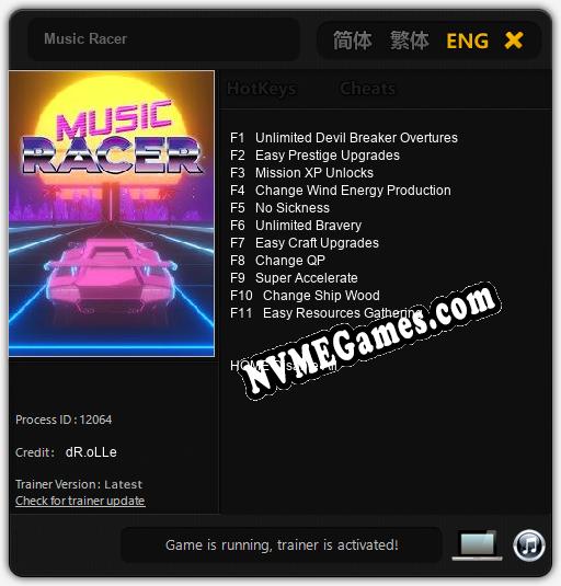 Treinador liberado para Music Racer [v1.0.6]