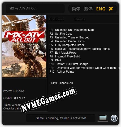 MX vs ATV All Out: Cheats, Trainer +12 [dR.oLLe]