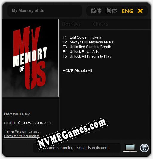 Treinador liberado para My Memory of Us [v1.0.1]