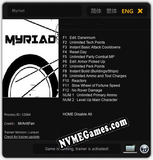 Myriad: Treinador (V1.0.8)