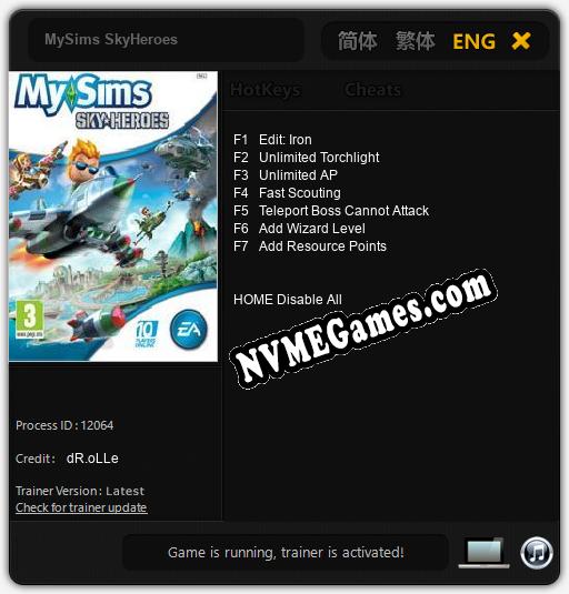 MySims SkyHeroes: Treinador (V1.0.53)