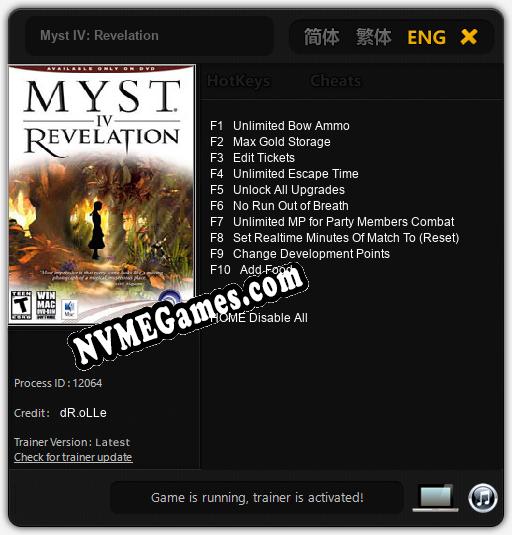 Myst IV: Revelation: Cheats, Trainer +10 [dR.oLLe]