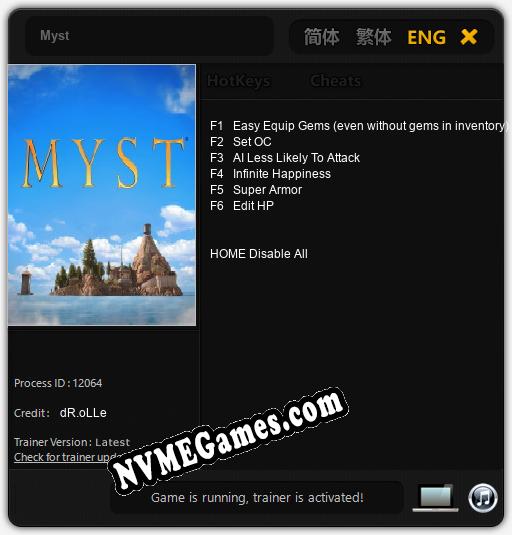 Myst: Cheats, Trainer +6 [dR.oLLe]