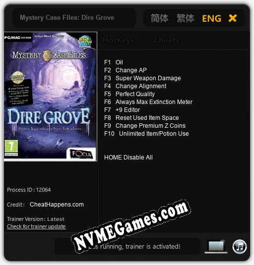 Mystery Case Files: Dire Grove: Treinador (V1.0.66)