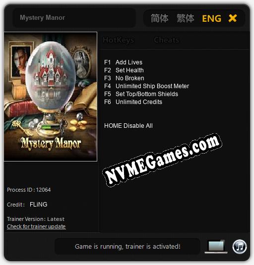 Mystery Manor: Trainer +6 [v1.9]