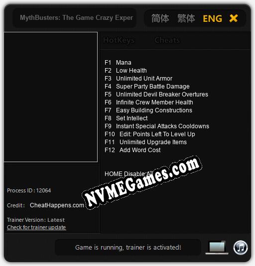 MythBusters: The Game Crazy Experiments Simulator: Cheats, Trainer +12 [CheatHappens.com]