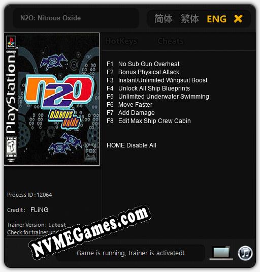 N2O: Nitrous Oxide: Cheats, Trainer +8 [FLiNG]