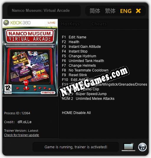 Namco Museum: Virtual Arcade: Cheats, Trainer +14 [dR.oLLe]