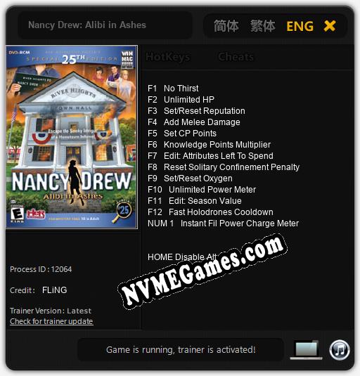 Treinador liberado para Nancy Drew: Alibi in Ashes [v1.0.4]